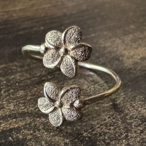 14K Rose Gold Double Flower Bypass Ring Adjustable Size 5-7 JMD Plumeria - Picture 4 of 12